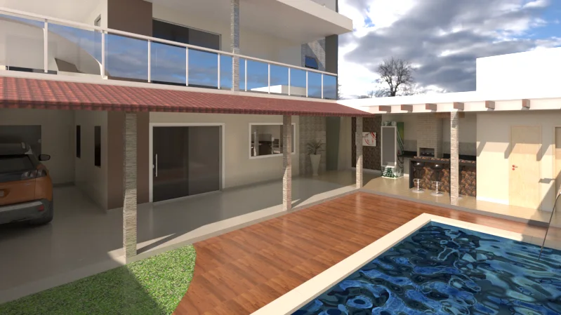 Residência com piscina e pavimento superior
